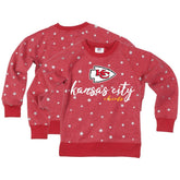 Wes & Willy Girls Youth Shimmer Star Reverse Fleece Pullover Sweatshirt - Kansas City Chiefs Pullover
