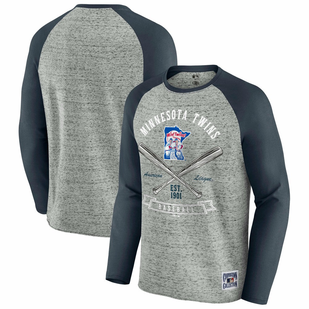 Heather Gray Minnesota Twins Darius Rucker Collection by Fanatics Raw Edge Raglan Long Sleeve Baseball T-Shirt