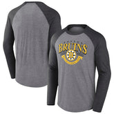 NHL Boston Bruins Fanatics Goal Crease Raglan Tri-Blend Long Sleeve T-Shirt