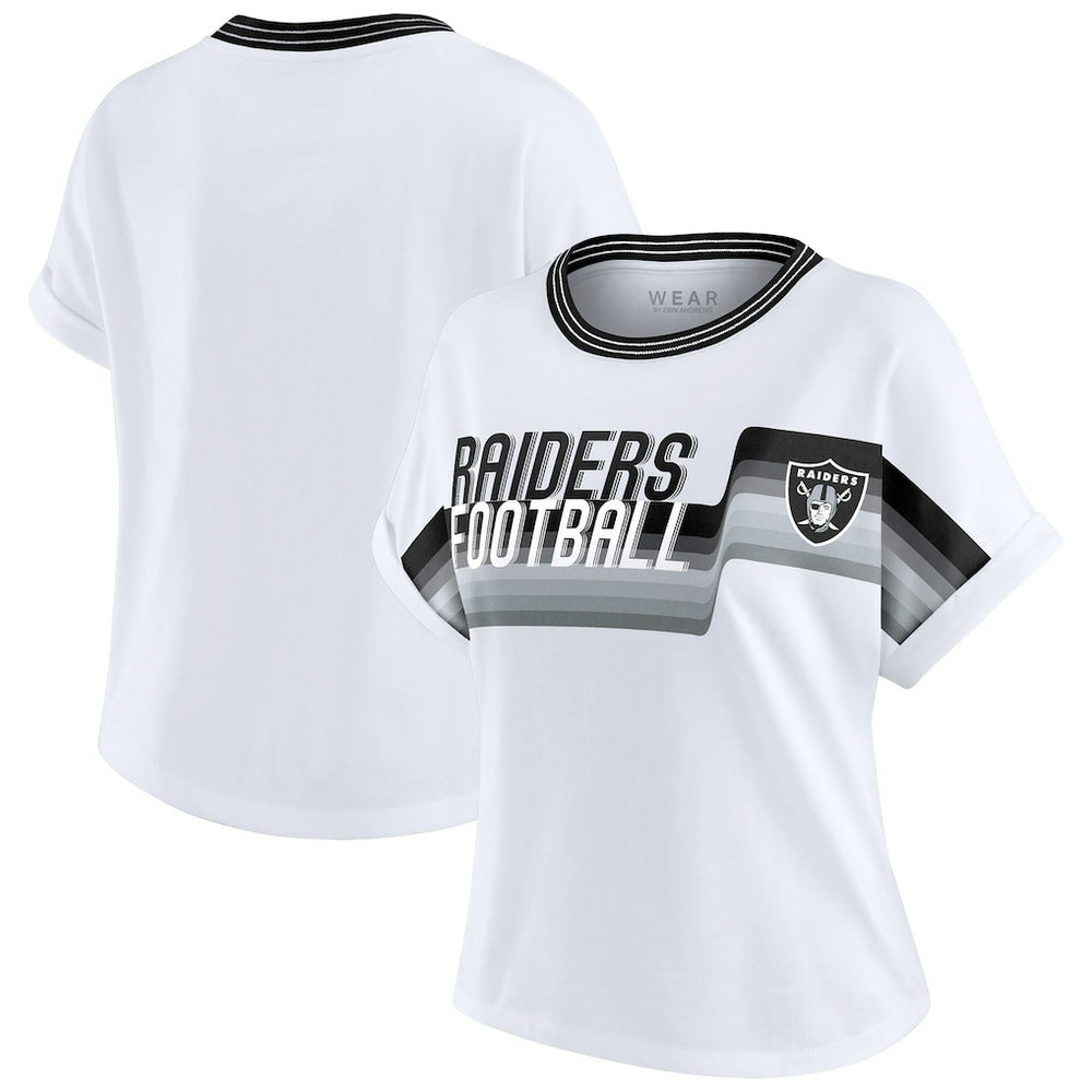 WEAR by Erin Andrews Women's Cropped Center Stripe Dolman T-Shirt - Las Vegas Raiders T-shirts