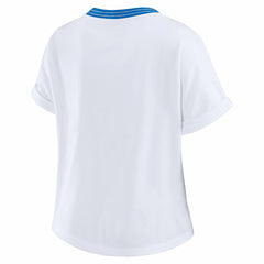WEAR by Erin Andrews Women's Cropped Center Stripe Dolman T-Shirt - Los Angeles Chargers T-shirts