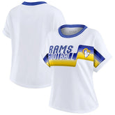 WEAR by Erin Andrews Women's Cropped Center Stripe Dolman T-Shirt - Los Angeles Rams T-shirts