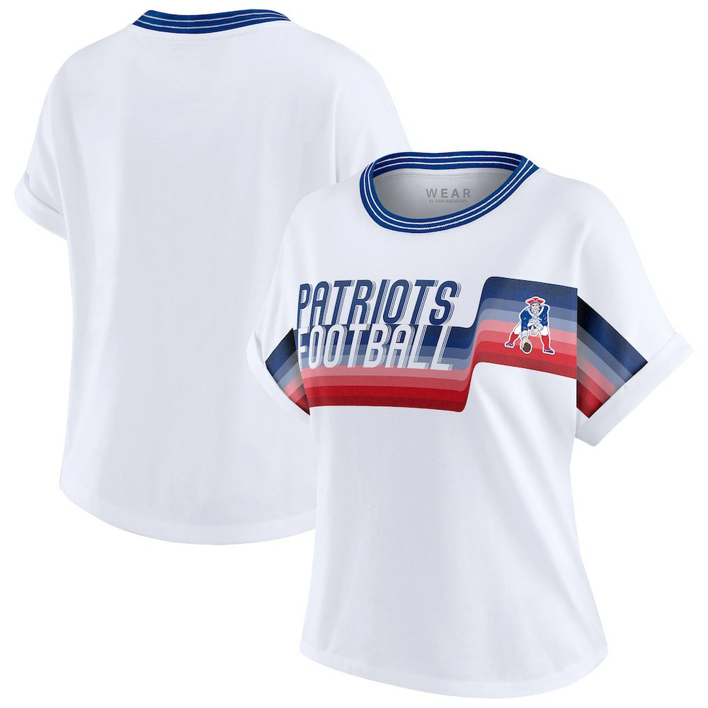 WEAR by Erin Andrews Women's Cropped Center Stripe Dolman T-Shirt - New England Patriots T-shirts