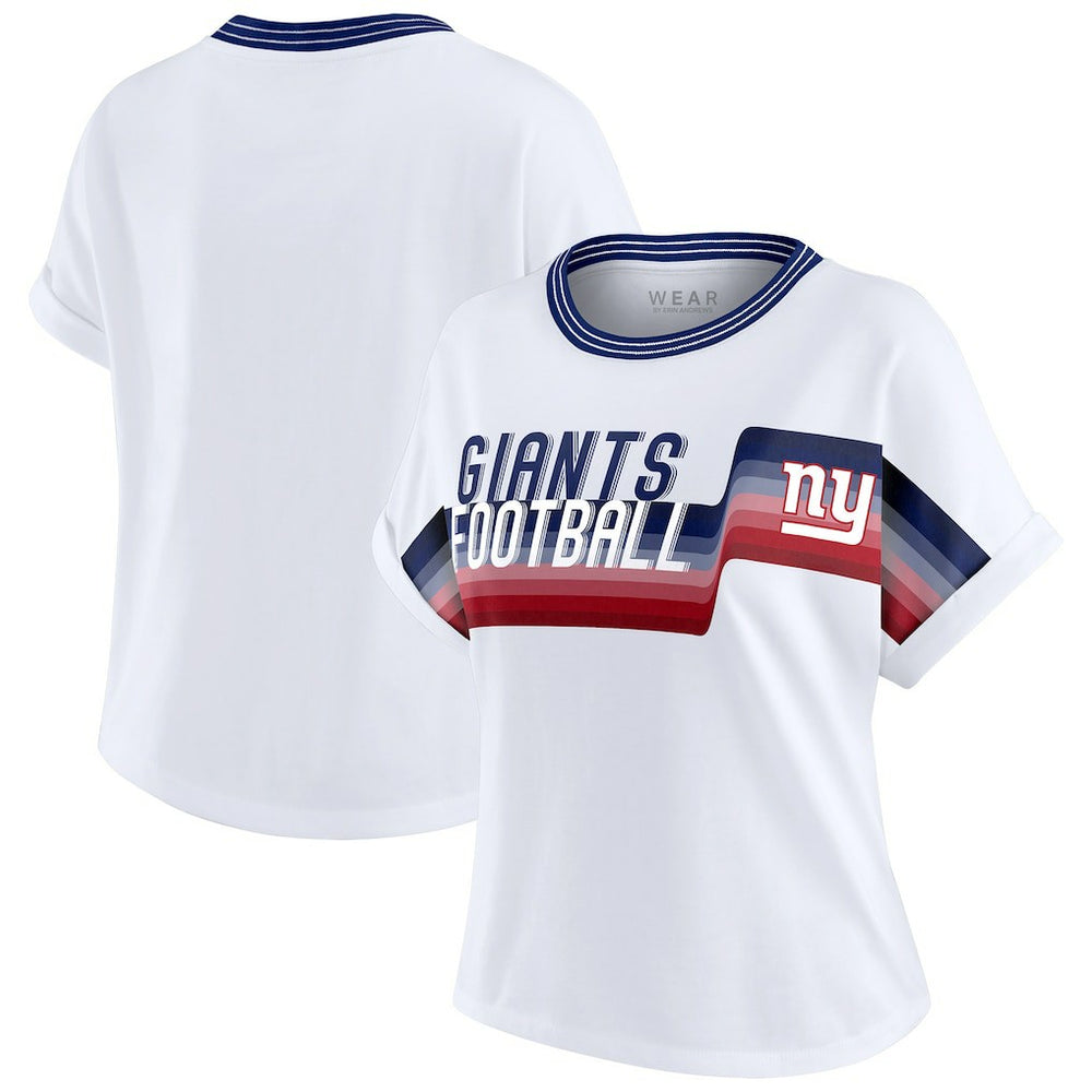 WEAR by Erin Andrews Women's Cropped Center Stripe Dolman T-Shirt - New York Giants T-shirts