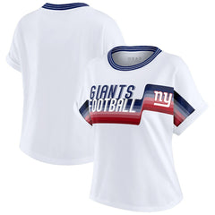 WEAR by Erin Andrews Women's Cropped Center Stripe Dolman T-Shirt - New York Giants T-shirts