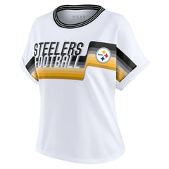 WEAR by Erin Andrews Women's Cropped Center Stripe Dolman T-Shirt - Pittsburgh Steelers T-shirts