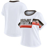 WEAR by Erin Andrews Women's Cropped Center Stripe Dolman T-Shirt - Cleveland Browns T-shirts
