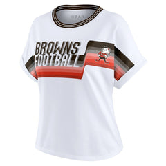 WEAR by Erin Andrews Women's Cropped Center Stripe Dolman T-Shirt - Cleveland Browns T-shirts