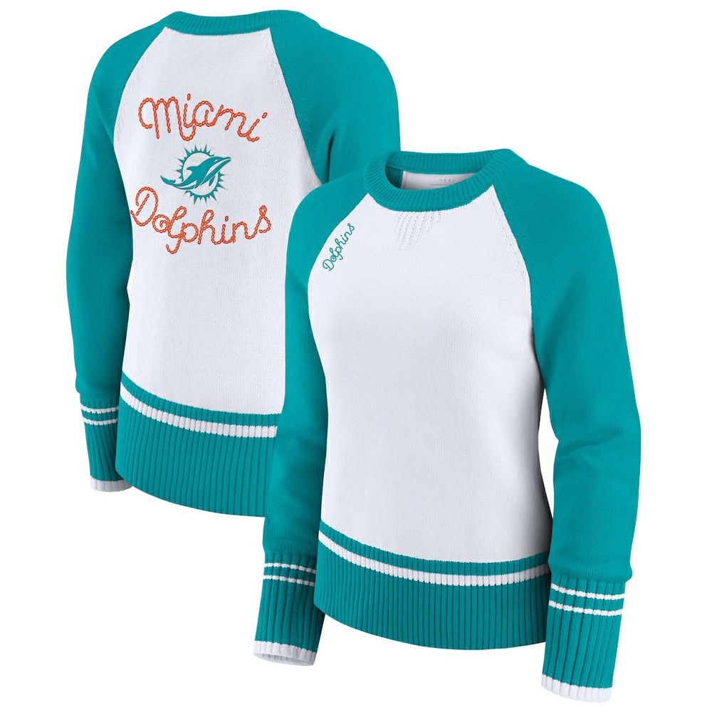 WEAR by Erin Andrews Women's Colorblock Raglan Sweater - Miami Dolphins