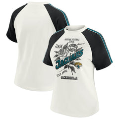 WEAR by Erin Andrews Women's Sleeve Stripe Distressed Raglan T-Shirt - Jacksonville Jaguars T-shirts