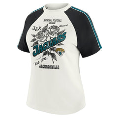 WEAR by Erin Andrews Women's Sleeve Stripe Distressed Raglan T-Shirt - Jacksonville Jaguars T-shirts