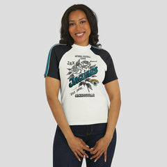 WEAR by Erin Andrews Women's Sleeve Stripe Distressed Raglan T-Shirt - Jacksonville Jaguars T-shirts