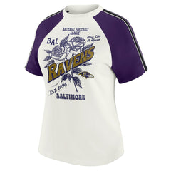 WEAR by Erin Andrews Women's Sleeve Stripe Distressed Raglan T-Shirt - Baltimore Ravens T-shirts