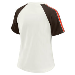 WEAR by Erin Andrews Women's Sleeve Stripe Distressed Raglan T-Shirt - Cleveland Browns T-shirts