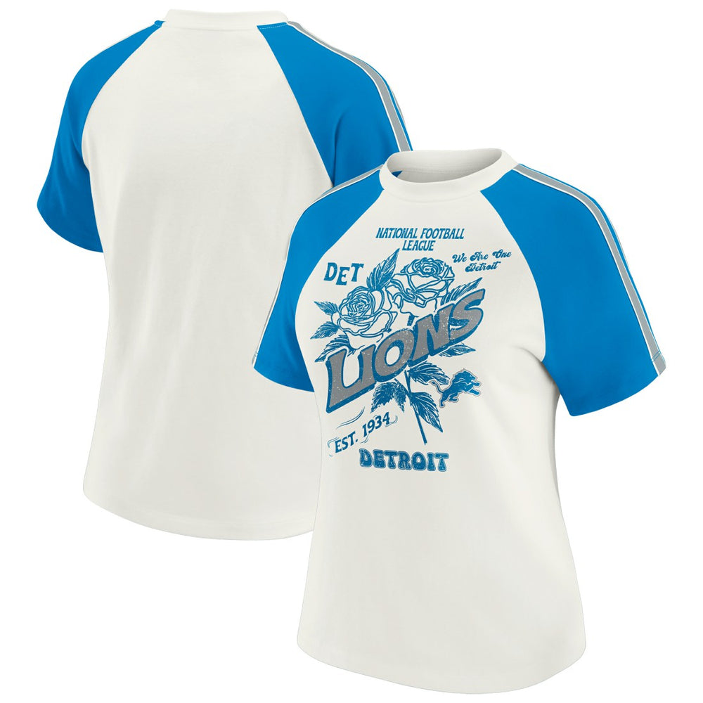 WEAR by Erin Andrews Women's Sleeve Stripe Distressed Raglan T-Shirt - Detroit Lions T-shirts