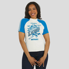 WEAR by Erin Andrews Women's Sleeve Stripe Distressed Raglan T-Shirt - Detroit Lions T-shirts