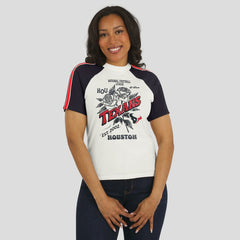 WEAR by Erin Andrews Women's Sleeve Stripe Distressed Raglan T-Shirt - Houston Texans T-shirts