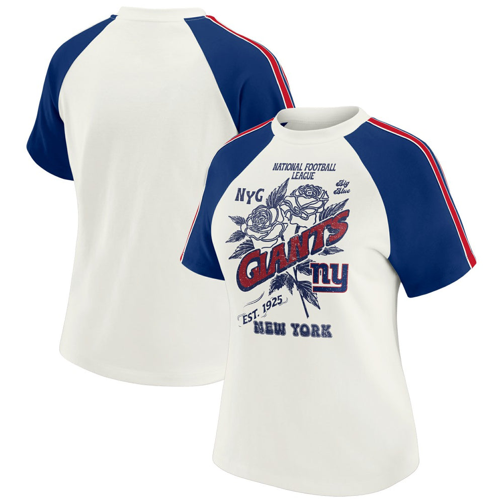 WEAR by Erin Andrews Women's Sleeve Stripe Distressed Raglan T-Shirt - New York Giants T-shirts