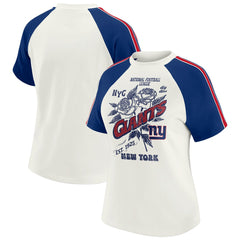 WEAR by Erin Andrews Women's Sleeve Stripe Distressed Raglan T-Shirt - New York Giants T-shirts