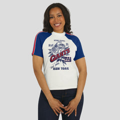 WEAR by Erin Andrews Women's Sleeve Stripe Distressed Raglan T-Shirt - New York Giants T-shirts
