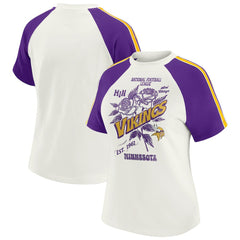 WEAR by Erin Andrews Women's Sleeve Stripe Distressed Raglan T-Shirt - Minnesota Vikings T-shirts