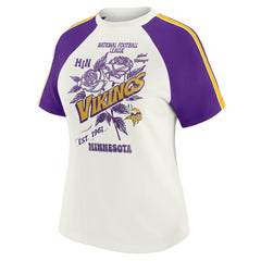 WEAR by Erin Andrews Women's Sleeve Stripe Distressed Raglan T-Shirt - Minnesota Vikings T-shirts