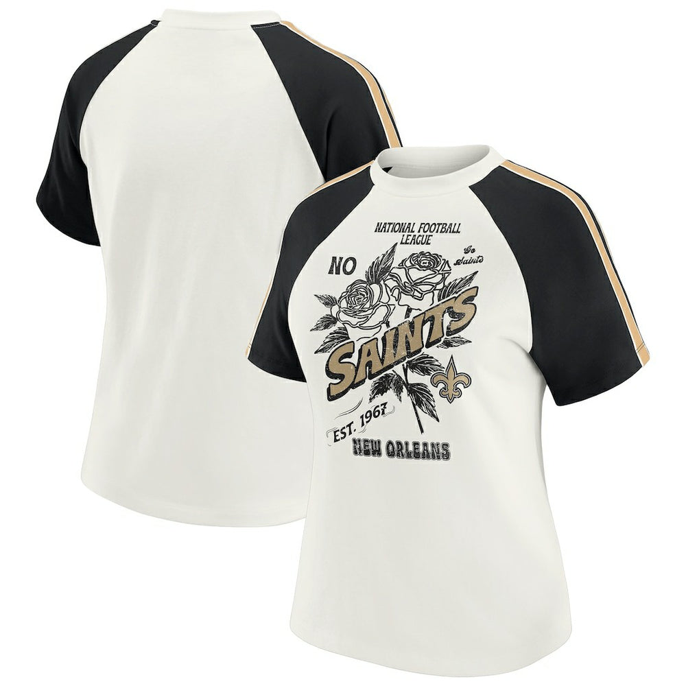 WEAR by Erin Andrews Women's Sleeve Stripe Distressed Raglan T-Shirt - New Orleans Saints T-shirts