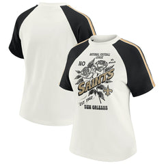 WEAR by Erin Andrews Women's Sleeve Stripe Distressed Raglan T-Shirt - New Orleans Saints T-shirts