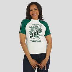 WEAR by Erin Andrews Women's Sleeve Stripe Distressed Raglan T-Shirt - New York Jets T-shirts