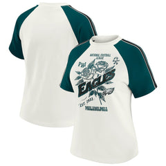 WEAR by Erin Andrews Women's Sleeve Stripe Distressed Raglan T-Shirt - Philadelphia Eagles T-shirts