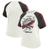 WEAR by Erin Andrews Women's Sleeve Stripe Distressed Raglan T-Shirt - Tampa Bay Buccaneers T-shirts