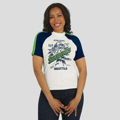 WEAR by Erin Andrews Women's Sleeve Stripe Distressed Raglan T-Shirt - Seattle Seahawks T-shirts