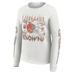 WEAR by Erin Andrews Women's Graphic Waffle Long-Sleeve T-Shirt - Cleveland Browns T-shirts