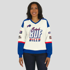 WEAR by Erin Andrews Women's Racing Crew V-Neck Sweatshirt - Buffalo Bills Sweatshirts