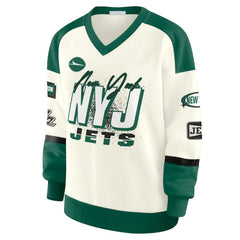 WEAR by Erin Andrews Women's Racing Crew V-Neck Sweatshirt - New York Jets Sweatshirts
