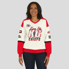 WEAR by Erin Andrews Women's Racing Crew V-Neck Sweatshirt - Kansas City Chiefs Sweatshirts