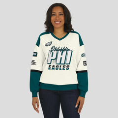 WEAR by Erin Andrews Women's Racing Crew V-Neck Sweatshirt - Philadelphia Eagles Sweatshirts