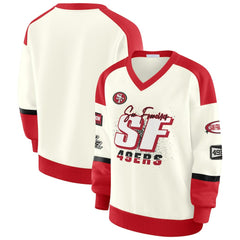 WEAR by Erin Andrews Women's Racing Crew V-Neck Sweatshirt - San Francisco 49ers Sweatshirts