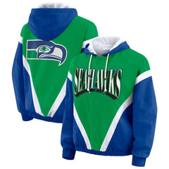 WEAR by Erin Andrews Women's Plus Size Retro Crinkle Full-Zip Hoodie Windbreaker Jacket - Seattle Seahawks Hoodies