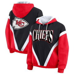 WEAR by Erin Andrews Women's Plus Size Retro Crinkle Full-Zip Hoodie Windbreaker Jacket - Kansas City Chiefs Hoodies