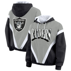 WEAR by Erin Andrews Women's Plus Size Retro Crinkle Full-Zip Hoodie Windbreaker Jacket - Las Vegas Raiders Hoodies