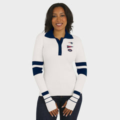 WEAR by Erin Andrews Women's Ribbed Henley Polo Sweater - New England Patriots