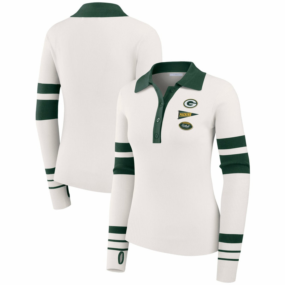 WEAR by Erin Andrews Women's Ribbed Henley Polo Sweater - Green Bay Packers