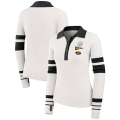 WEAR by Erin Andrews Women's Ribbed Henley Polo Sweater - Pittsburgh Steelers
