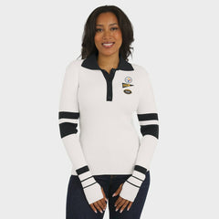 WEAR by Erin Andrews Women's Ribbed Henley Polo Sweater - Pittsburgh Steelers