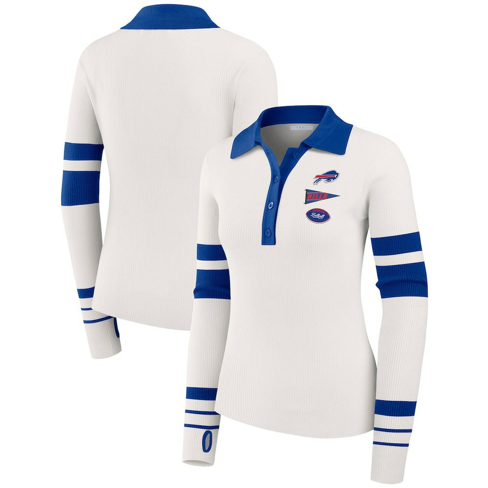 WEAR by Erin Andrews Women's Ribbed Henley Polo Sweater - Buffalo Bills