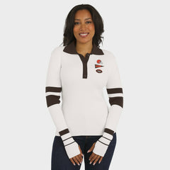 WEAR by Erin Andrews Women's Ribbed Henley Polo Sweater - Cleveland Browns