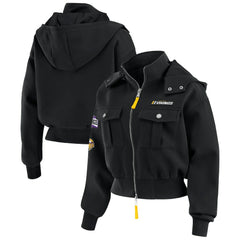 WEAR by Erin Andrews Women's Tri-Blend Patch Pocket Cropped Full-Zip Bomber Hoodie Jacket - Minnesota Vikings Hoodies