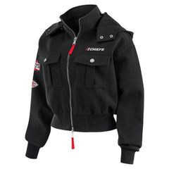 WEAR by Erin Andrews Women's Tri-Blend Patch Pocket Cropped Full-Zip Bomber Hoodie Jacket - Kansas City Chiefs Hoodies