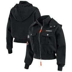 WEAR by Erin Andrews Women's Tri-Blend Patch Pocket Cropped Full-Zip Bomber Hoodie Jacket - Cincinnati Bengals Hoodies